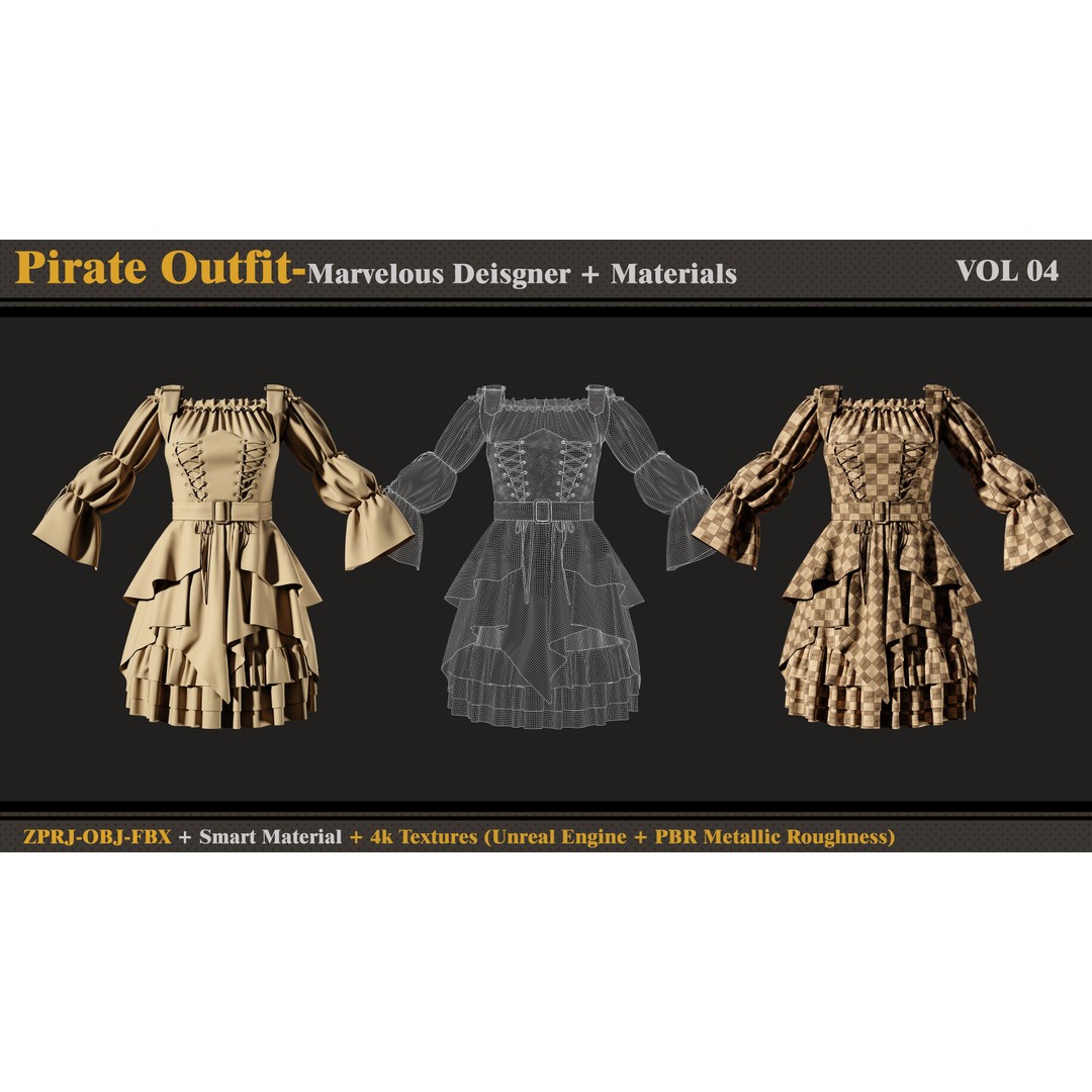 Pirate Outfit 3D Model – Clothing for Female Characters, FBX & OBJ