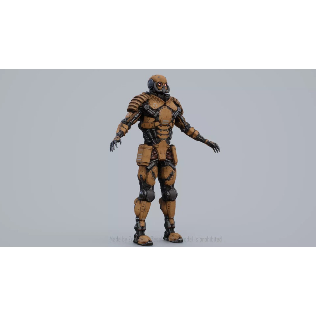 Yellow Robot 3D Model – Low Poly Rigged Character for Games