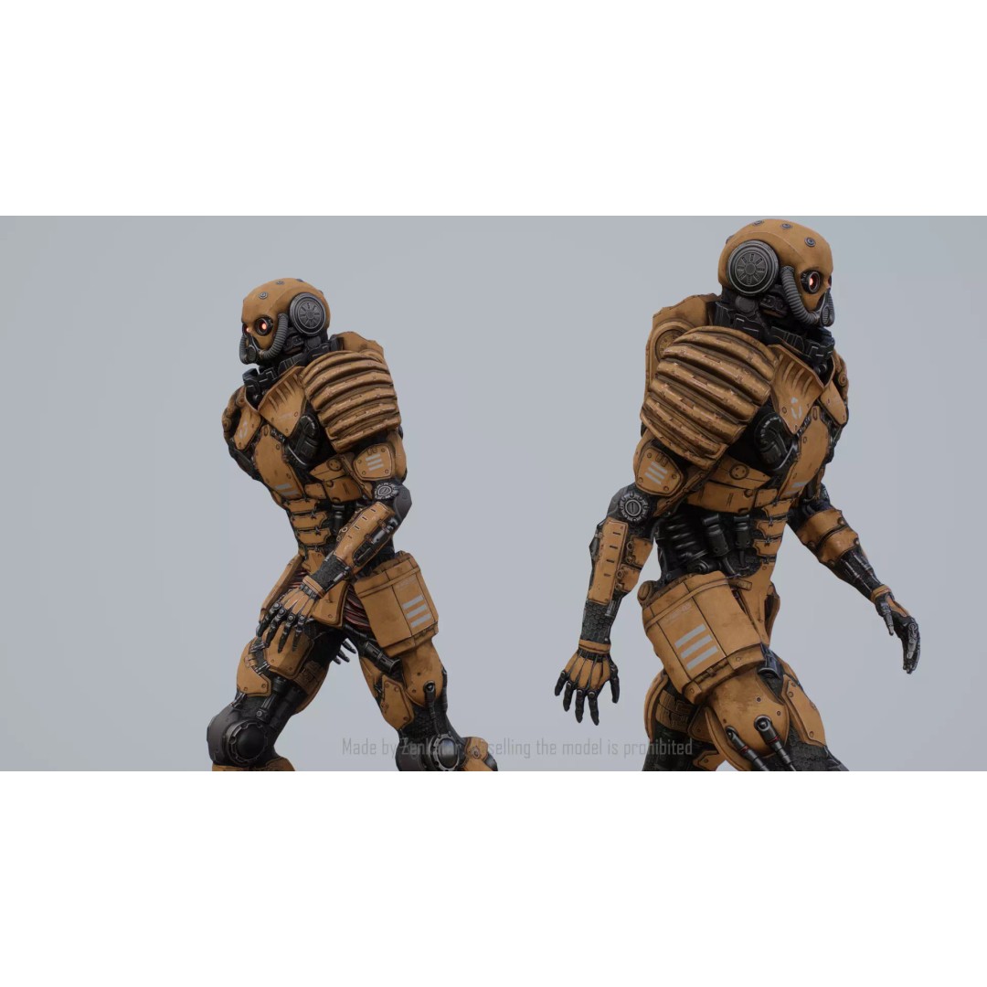 Yellow Robot 3D Model – Low Poly Rigged Character for Games - View 11