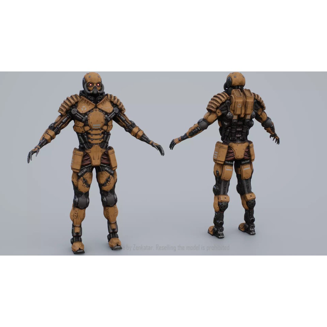 Yellow Robot 3D Model – Low Poly Rigged Character for Games - View 12