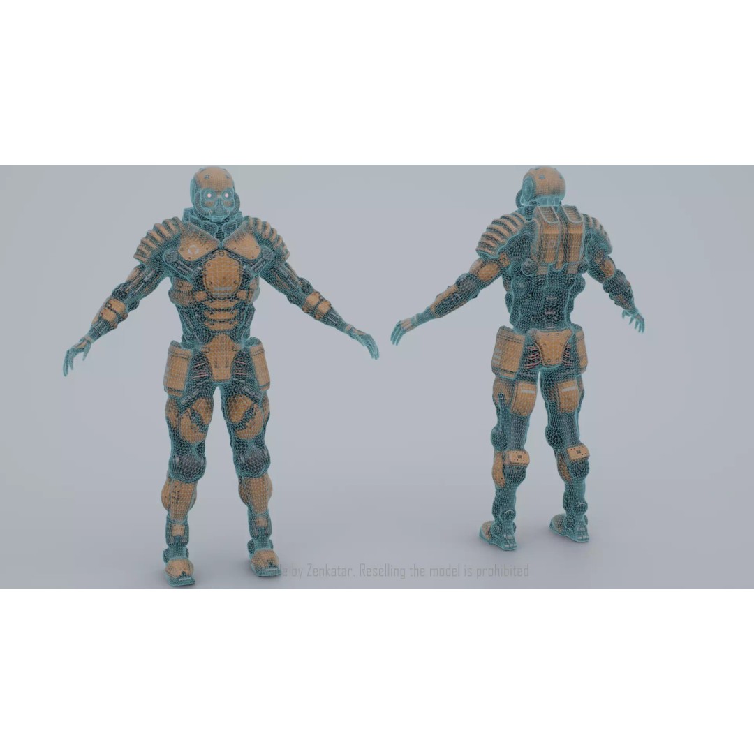 Yellow Robot 3D Model – Low Poly Rigged Character for Games - View 13