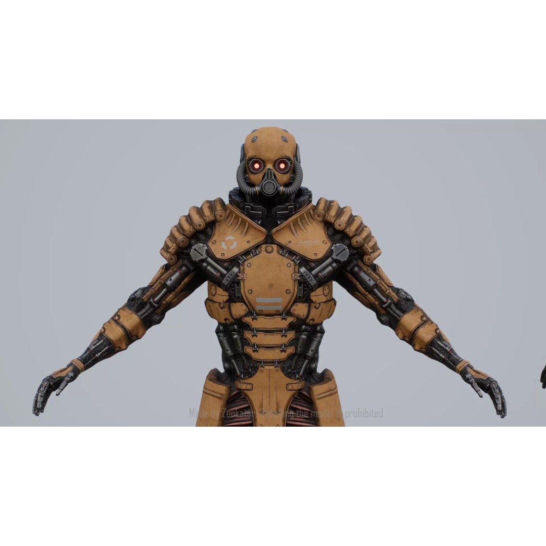 Yellow Robot 3D Model – Low Poly Rigged Character for Games - View 14