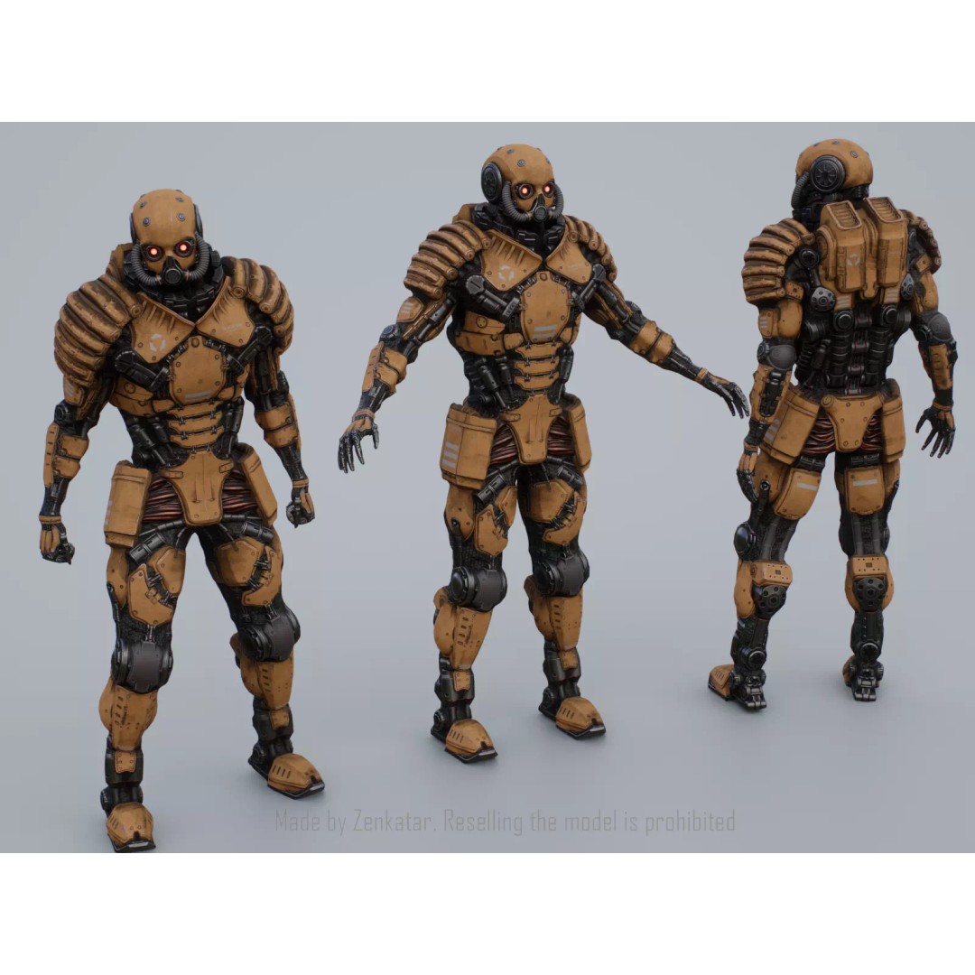 Yellow Robot 3D Model – Low Poly Rigged Character for Games - View 2