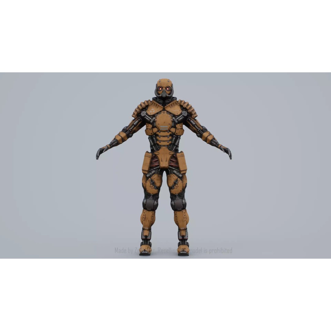 Yellow Robot 3D Model – Low Poly Rigged Character for Games - View 29