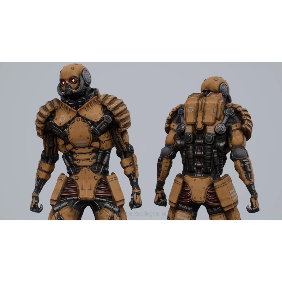 Yellow Robot 3D Model – Low Poly Rigged Character for Games - View 3