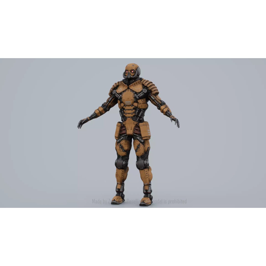 Yellow Robot 3D Model – Low Poly Rigged Character for Games - View 30