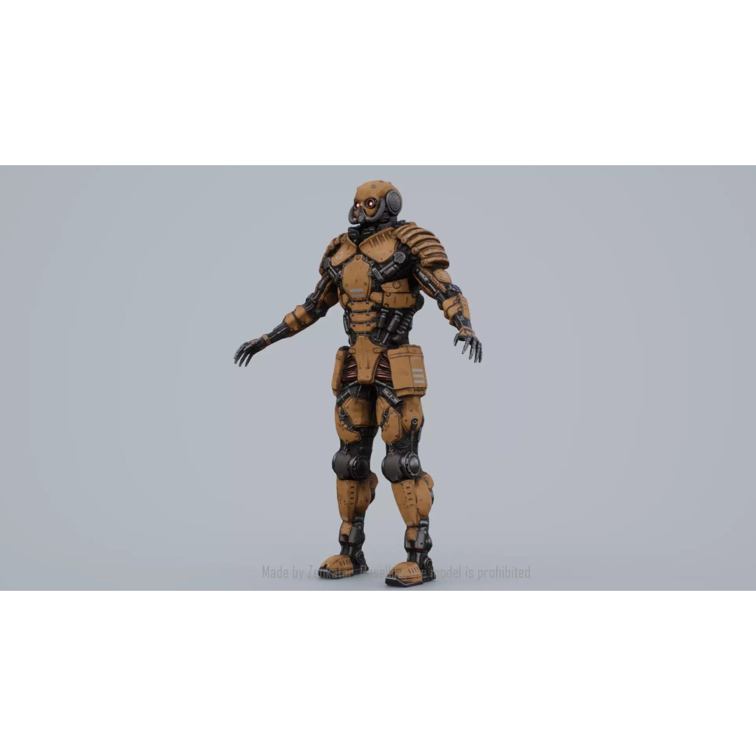 Yellow Robot 3D Model – Low Poly Rigged Character for Games - View 31