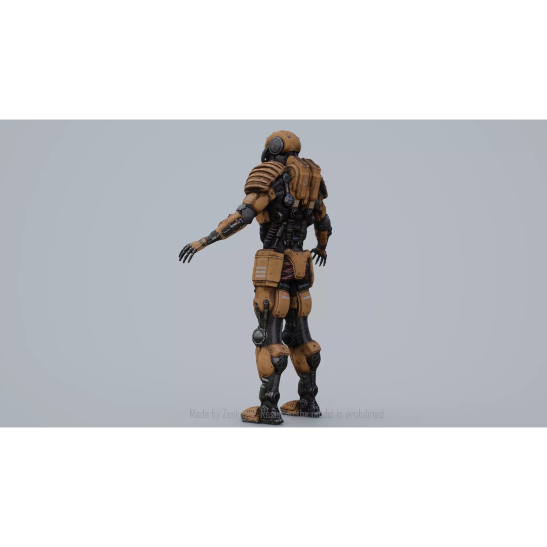 Yellow Robot 3D Model – Low Poly Rigged Character for Games - View 36