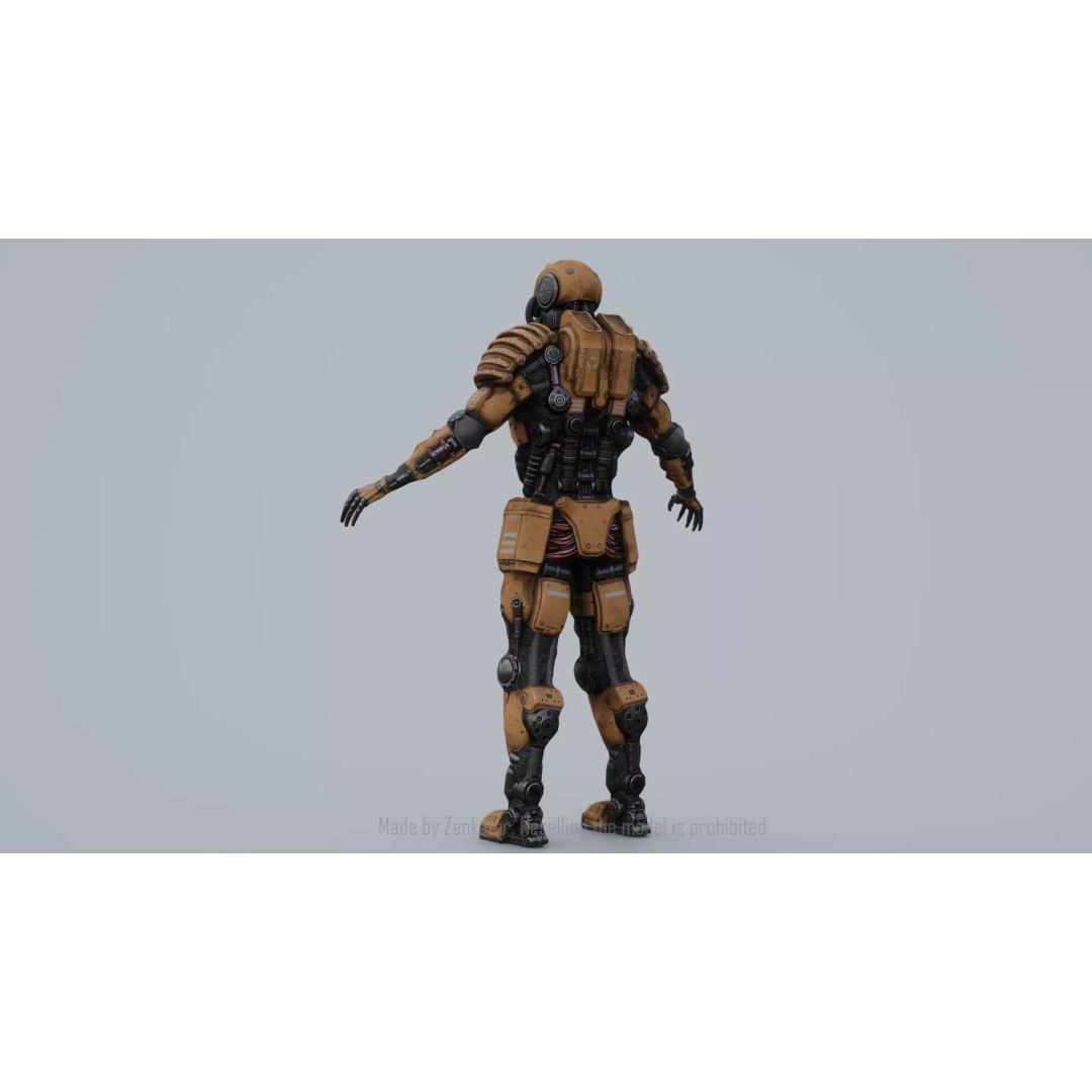 Yellow Robot 3D Model – Low Poly Rigged Character for Games - View 37