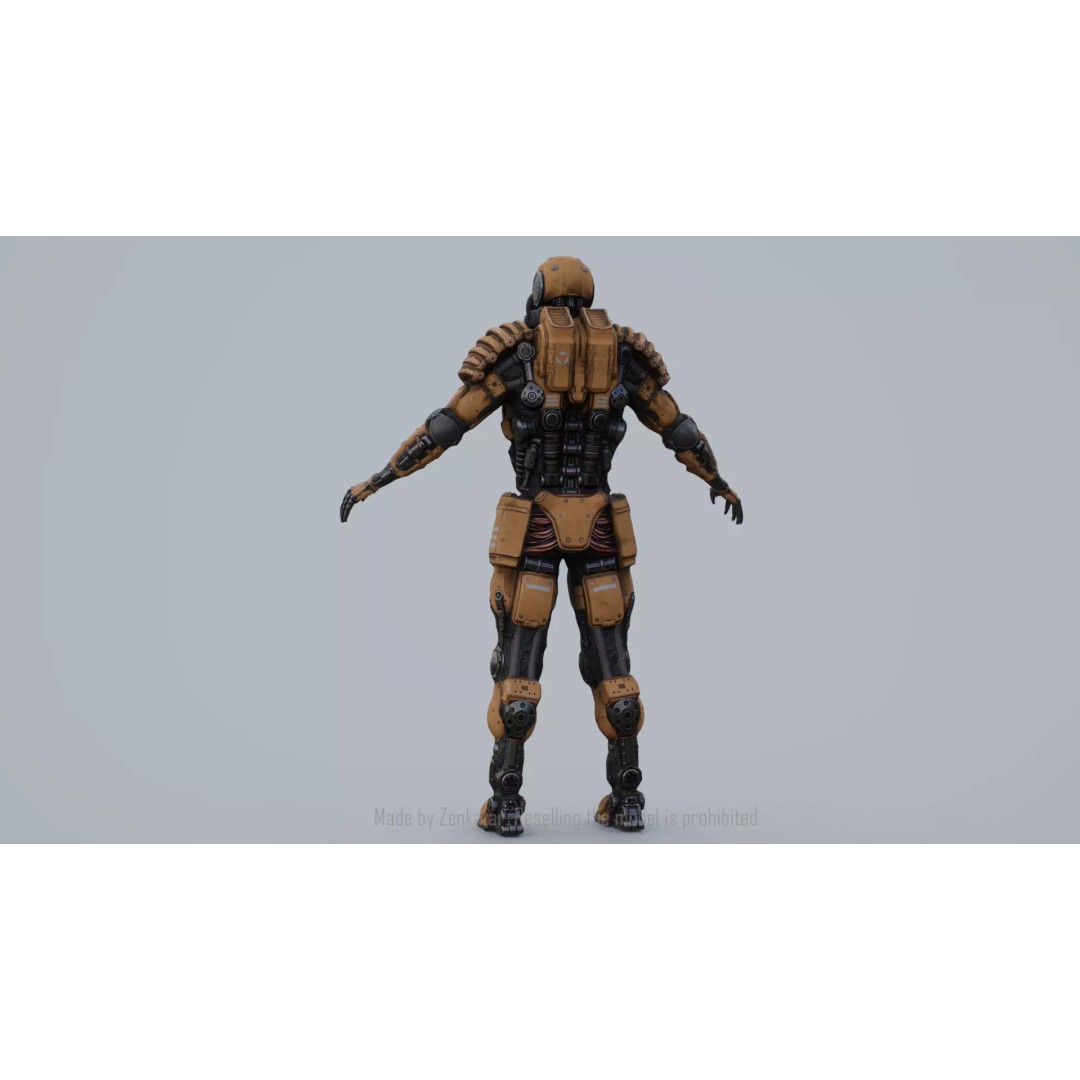 Yellow Robot 3D Model – Low Poly Rigged Character for Games - View 38