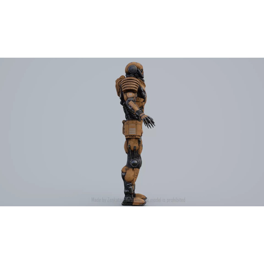Yellow Robot 3D Model – Low Poly Rigged Character for Games - View 44