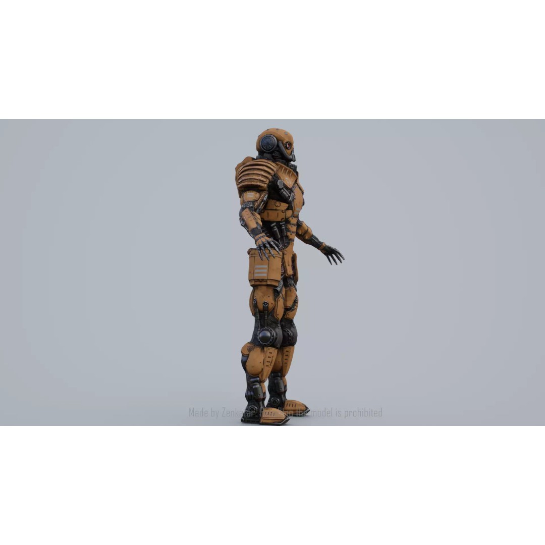 Yellow Robot 3D Model – Low Poly Rigged Character for Games - View 45