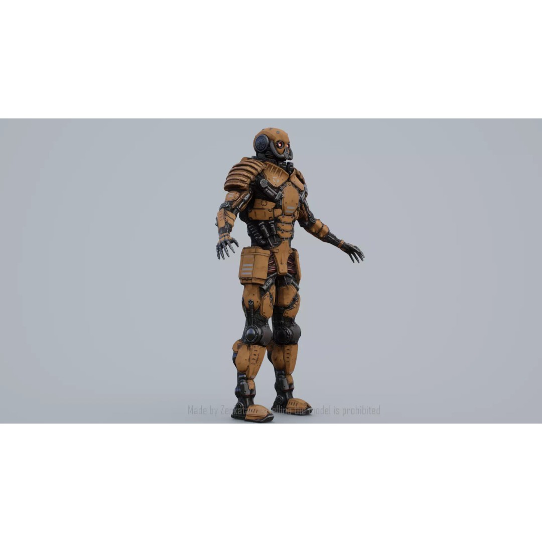 Yellow Robot 3D Model – Low Poly Rigged Character for Games - View 46