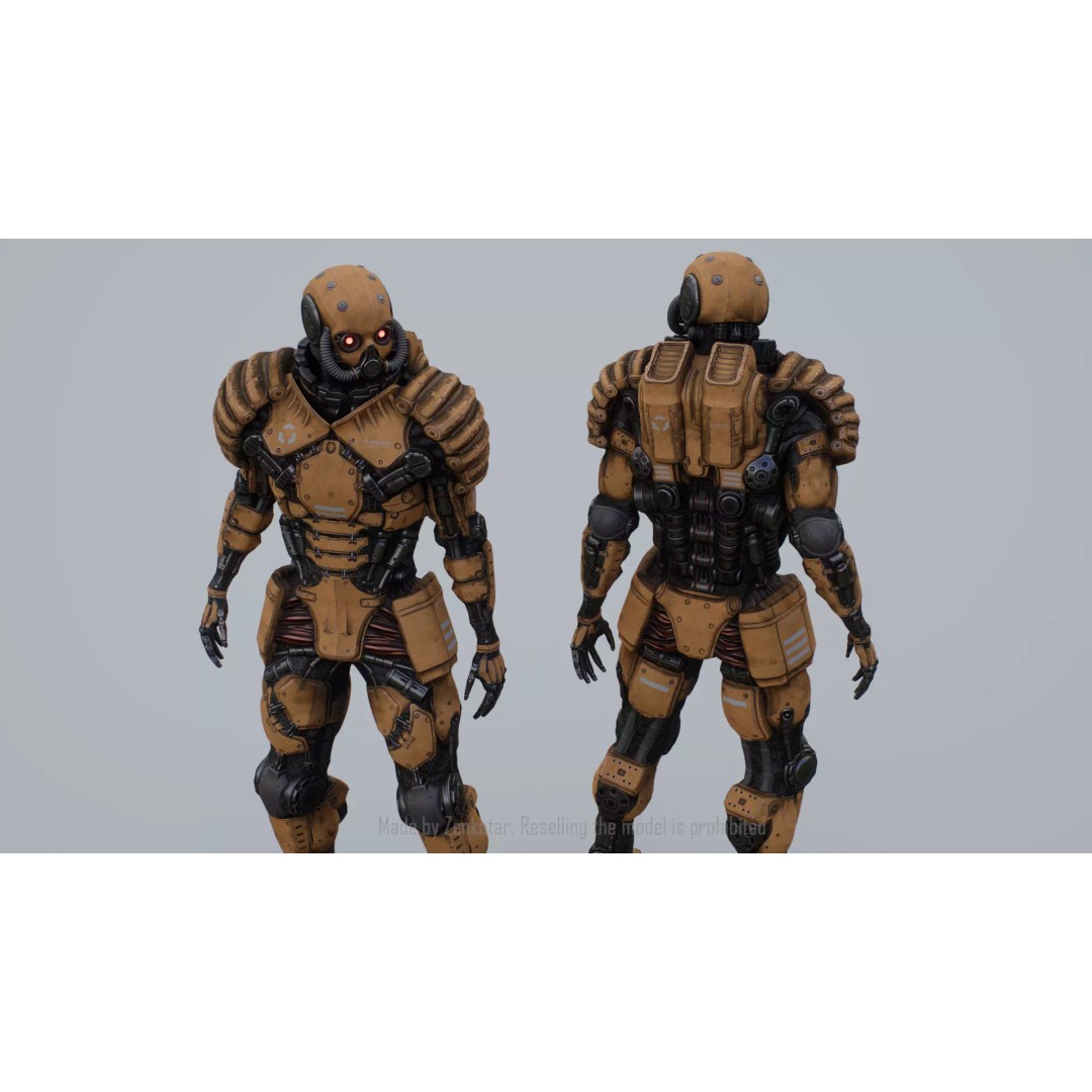 Yellow Robot 3D Model – Low Poly Rigged Character for Games - View 5