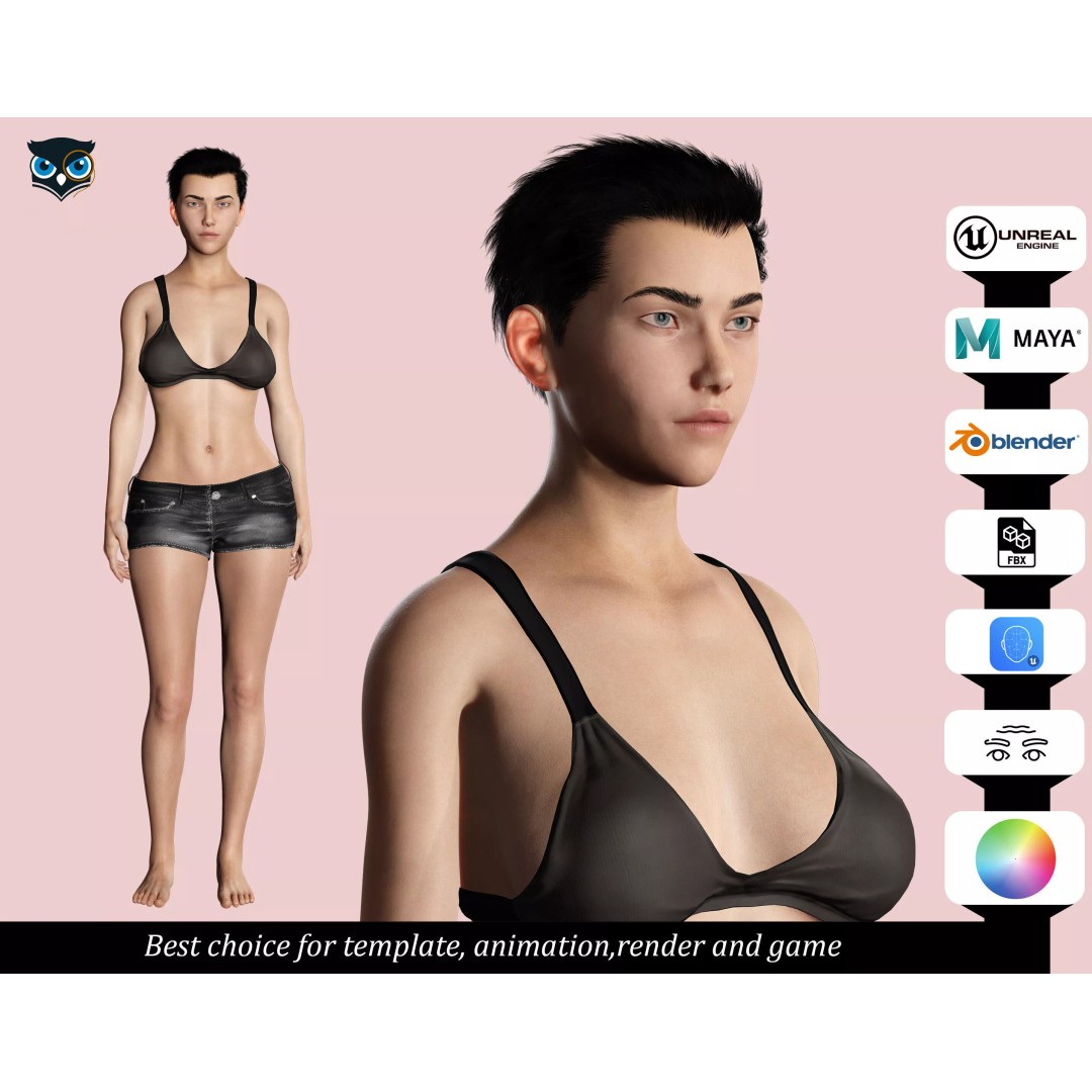 Realistic Blonde Female Character 3D Model – Low Poly Rigged Asset, FBX - View 2