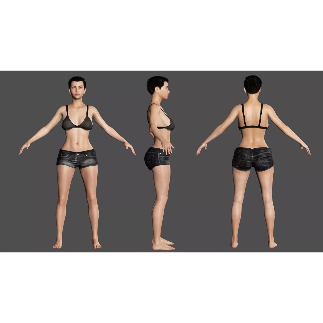 Realistic Blonde Female Character 3D Model – Low Poly Rigged Asset, FBX - View 3