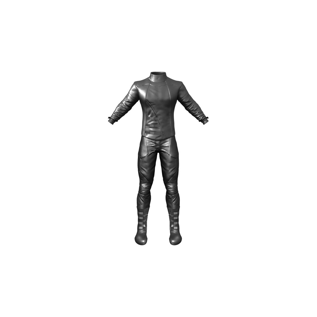 Male Black Leather Futuristic Dystopian Rider Outfit 3D Model – Low Poly Game Asset, FBX - View 2