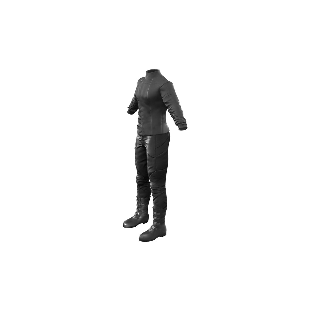 Male Black Leather Futuristic Dystopian Rider Outfit 3D Model – Low Poly Game Asset, FBX - View 7