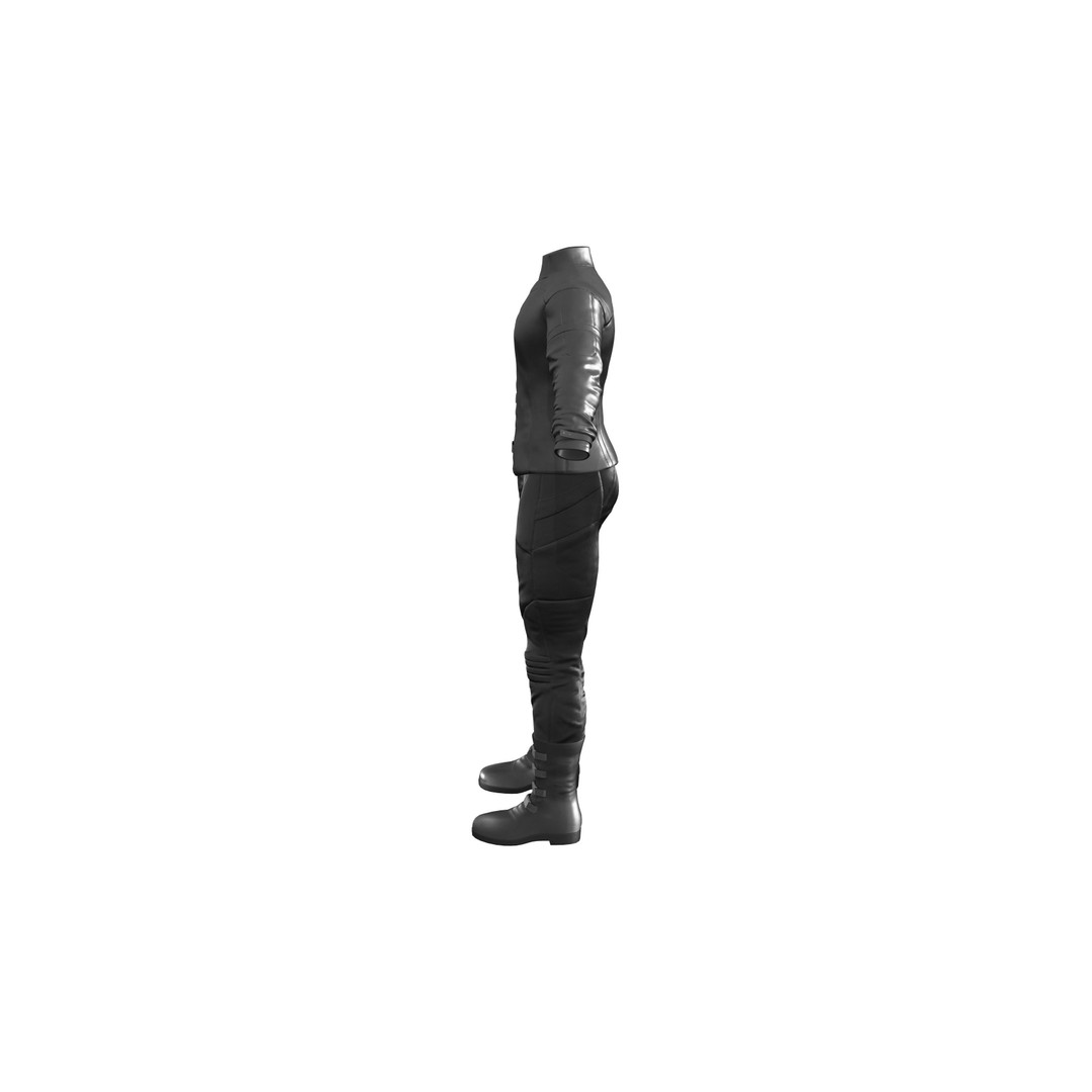 Male Black Leather Futuristic Dystopian Rider Outfit 3D Model – Low Poly Game Asset, FBX - View 8