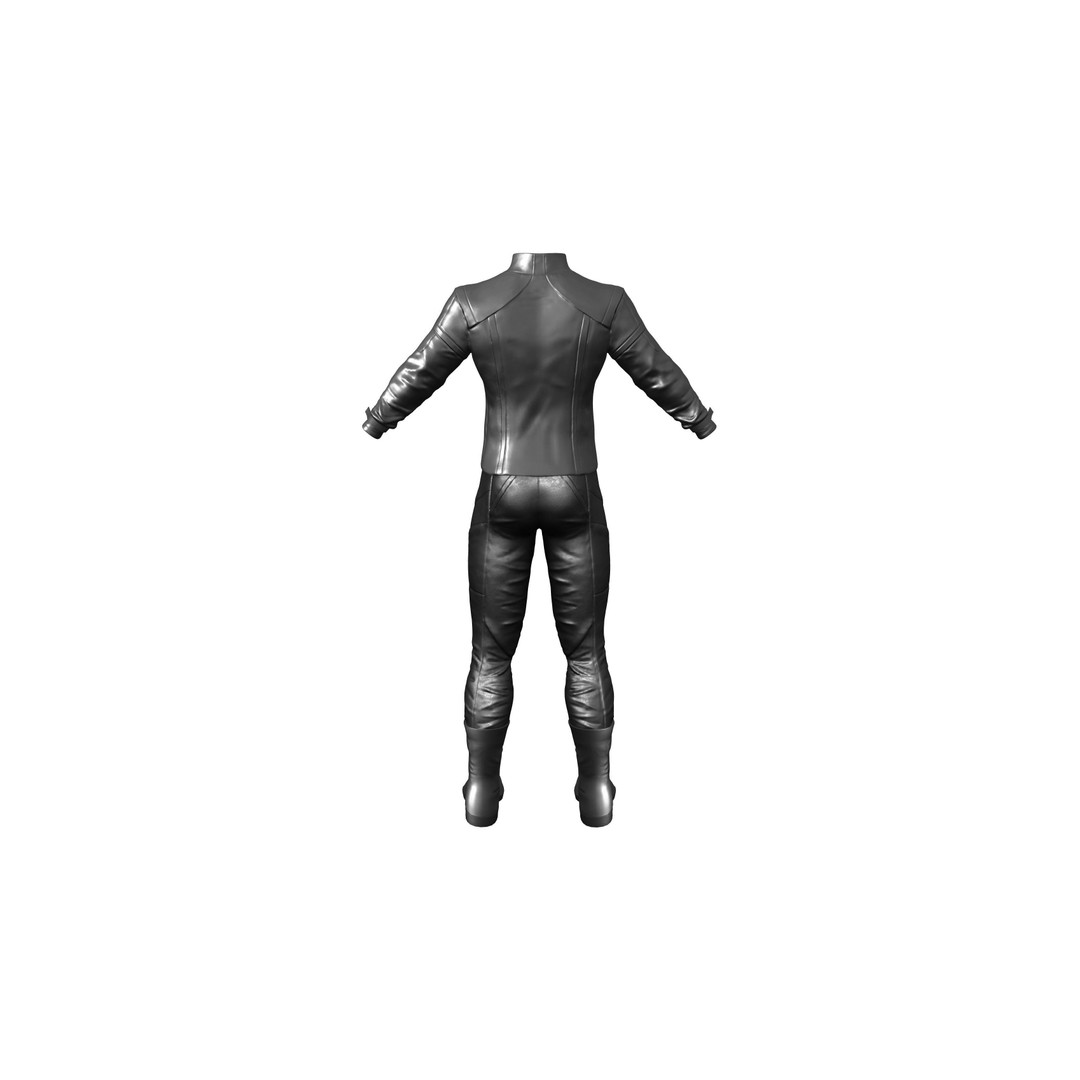 Male Black Leather Futuristic Dystopian Rider Outfit 3D Model – Low Poly Game Asset, FBX - View 9