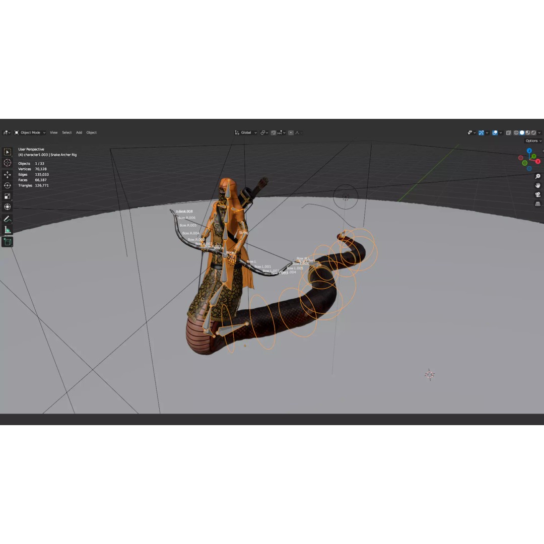 Snake Archer Girl 3D Model – Low Poly Animated Character, FBX - View 12
