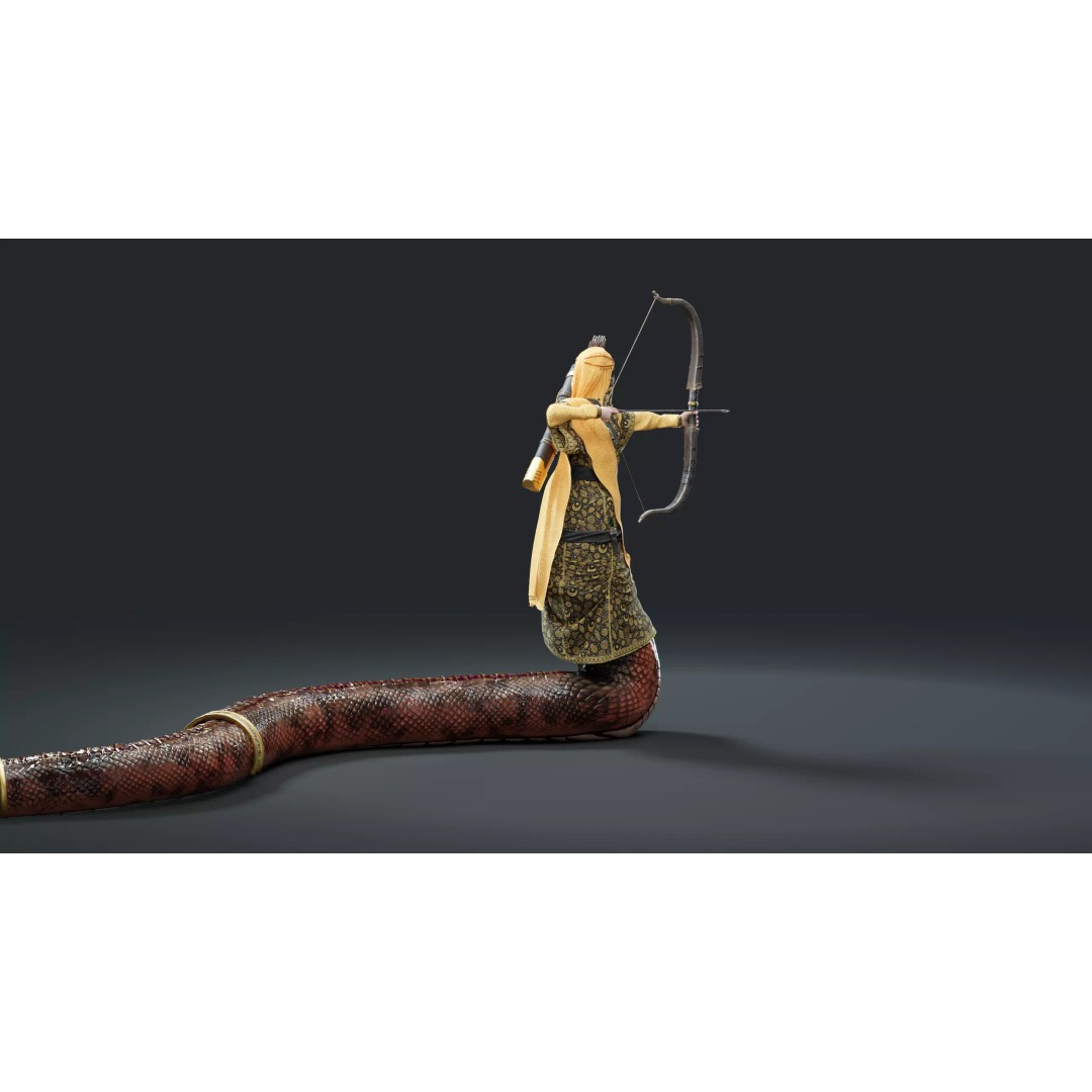 Snake Archer Girl 3D Model – Low Poly Animated Character, FBX - View 20