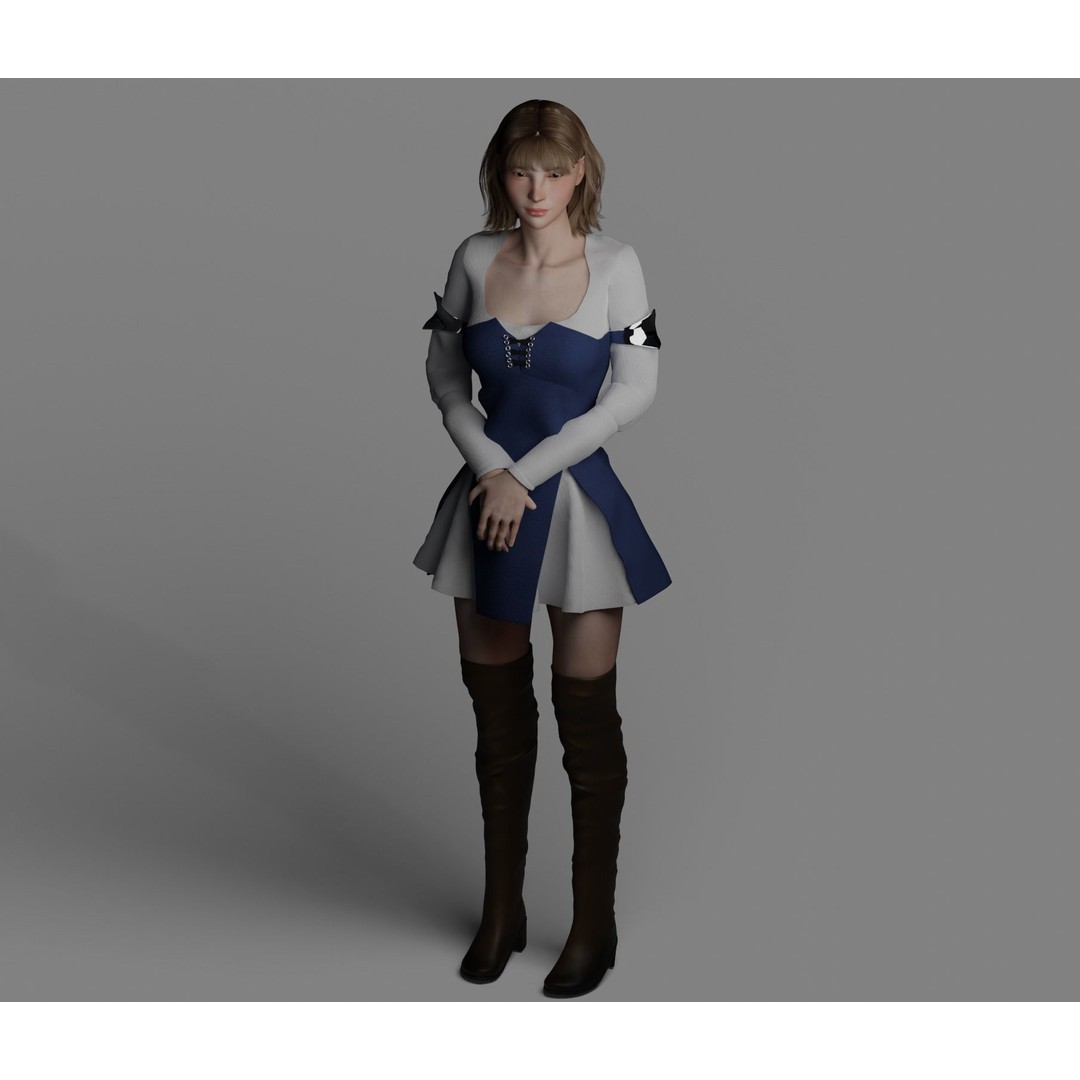 Warrior Woman 3D Model – Low Poly Game Ready Character, FBX, PBR - View 3
