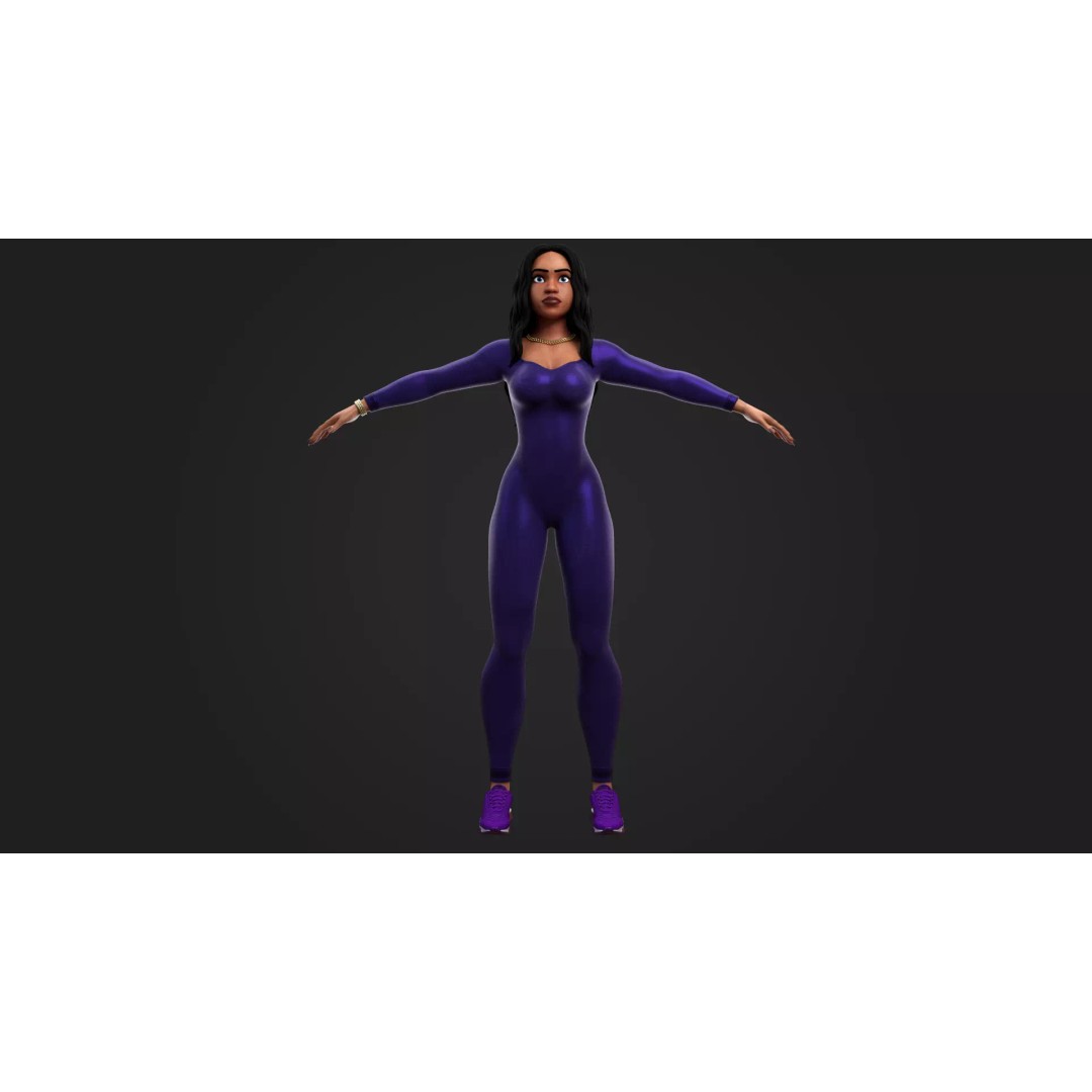 Stylized Female Character 3D Model – Game Ready, PBR Textures, FBX - View 2