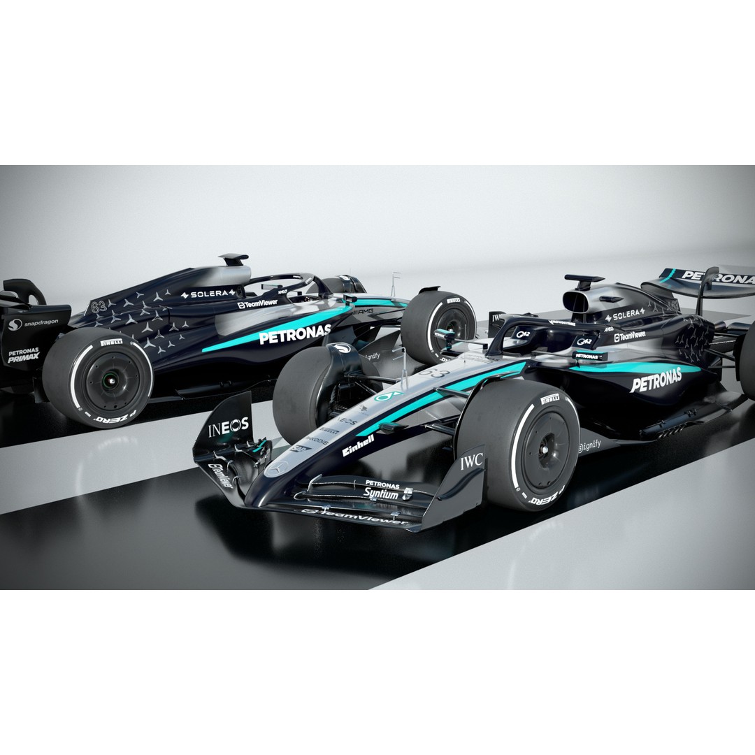 Mercedes W16 3D Model – Low Poly Racing Car, FBX, Game Ready - View 3