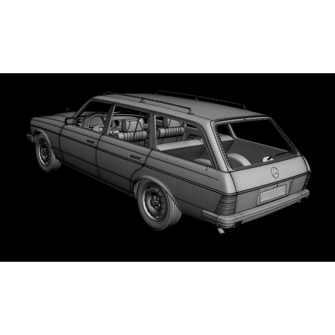 Mercedes-Benz W123 Estate 3D Model – High Poly Antique Car, FBX/OBJ
