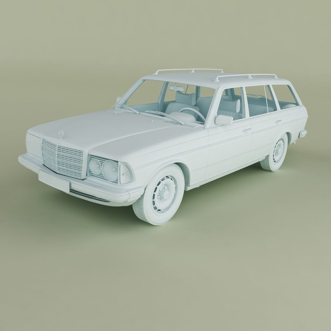 Mercedes-Benz W123 Estate 3D Model – High Poly Antique Car, FBX/OBJ - View 12