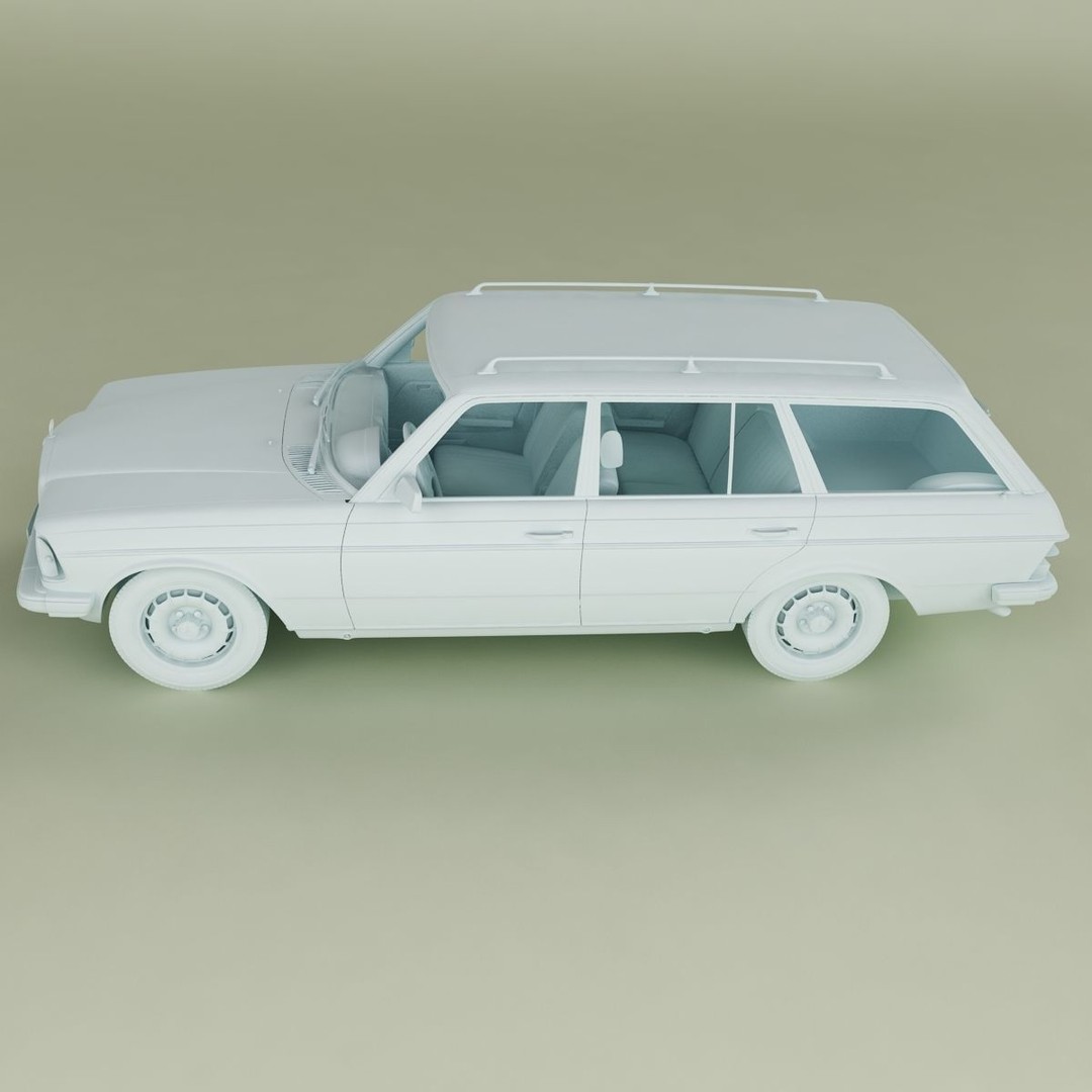 Mercedes-Benz W123 Estate 3D Model – High Poly Antique Car, FBX/OBJ - View 13
