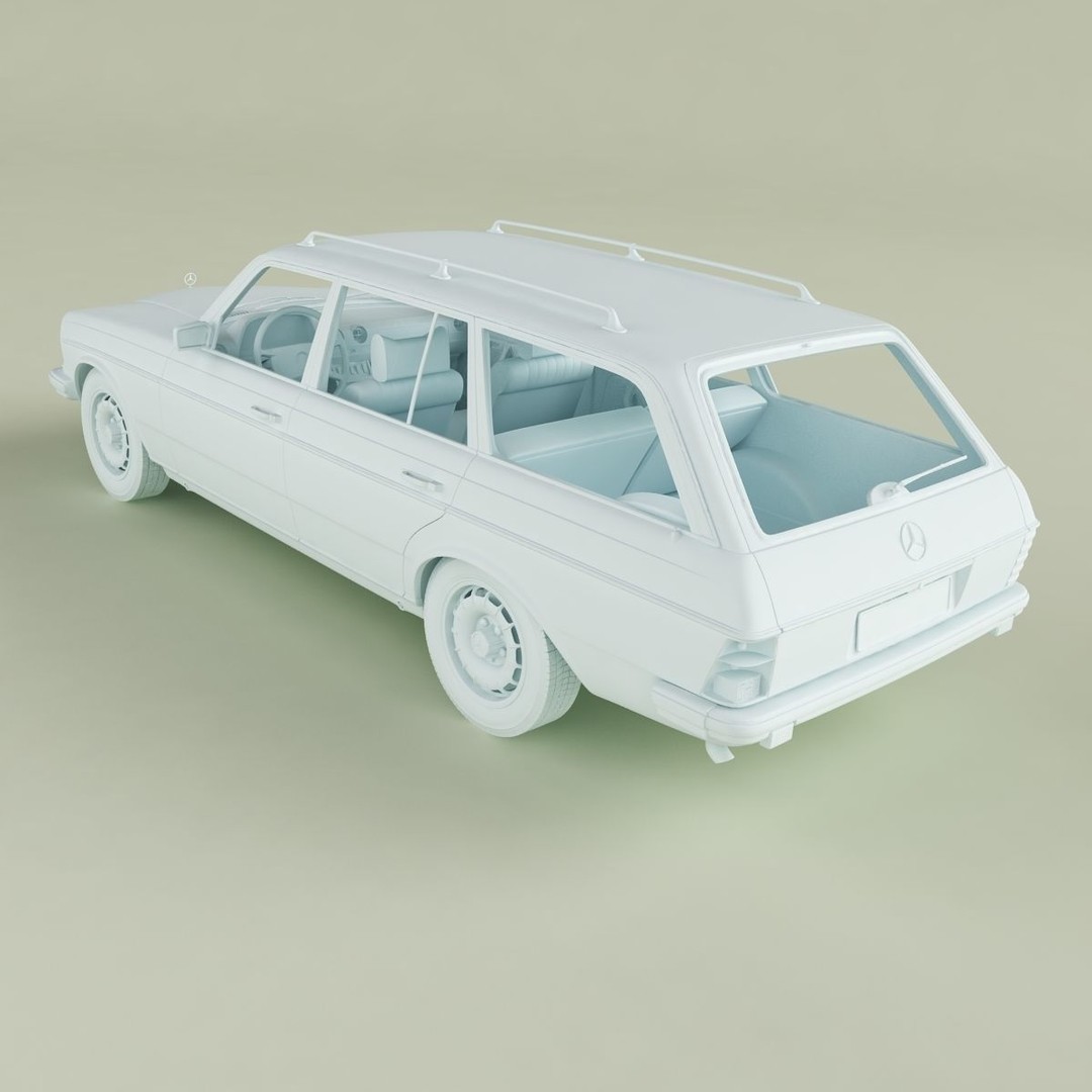 Mercedes-Benz W123 Estate 3D Model – High Poly Antique Car, FBX/OBJ - View 14