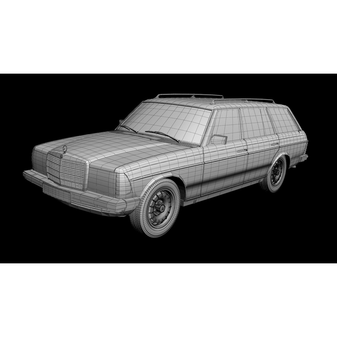 Mercedes-Benz W123 Estate 3D Model – High Poly Antique Car, FBX/OBJ - View 15