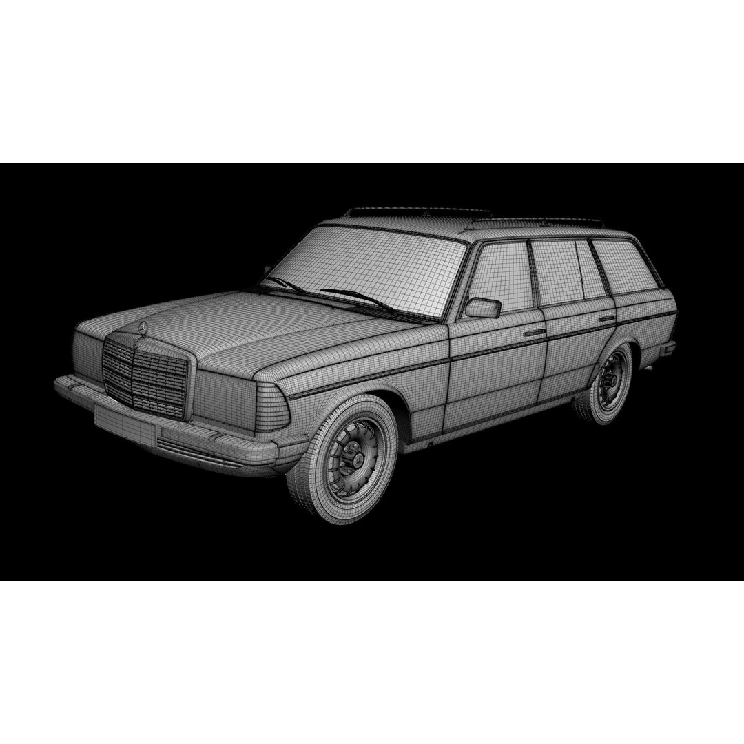 Mercedes-Benz W123 Estate 3D Model – High Poly Antique Car, FBX/OBJ - View 16