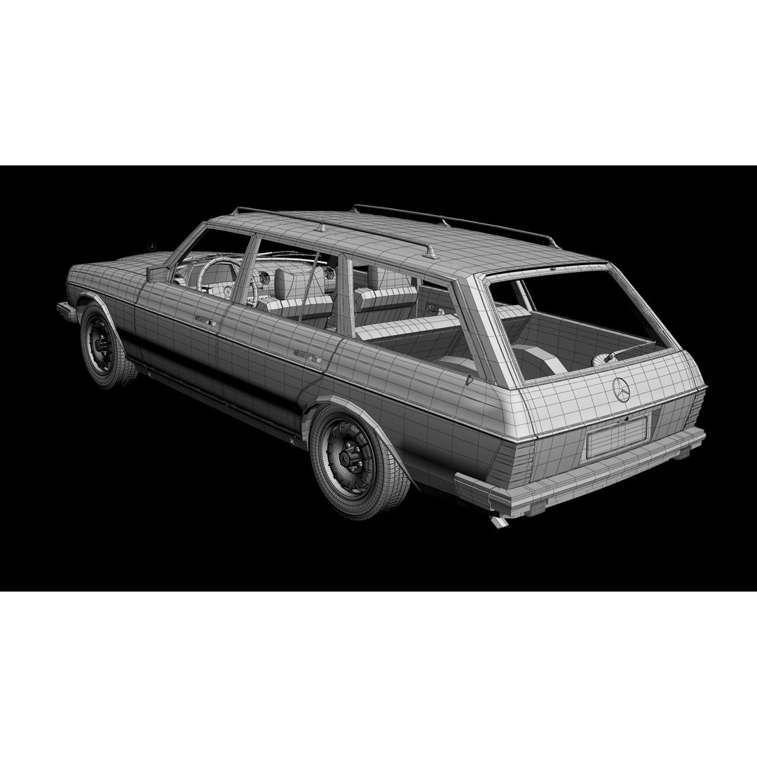 Mercedes-Benz W123 Estate 3D Model – High Poly Antique Car, FBX/OBJ - View 17