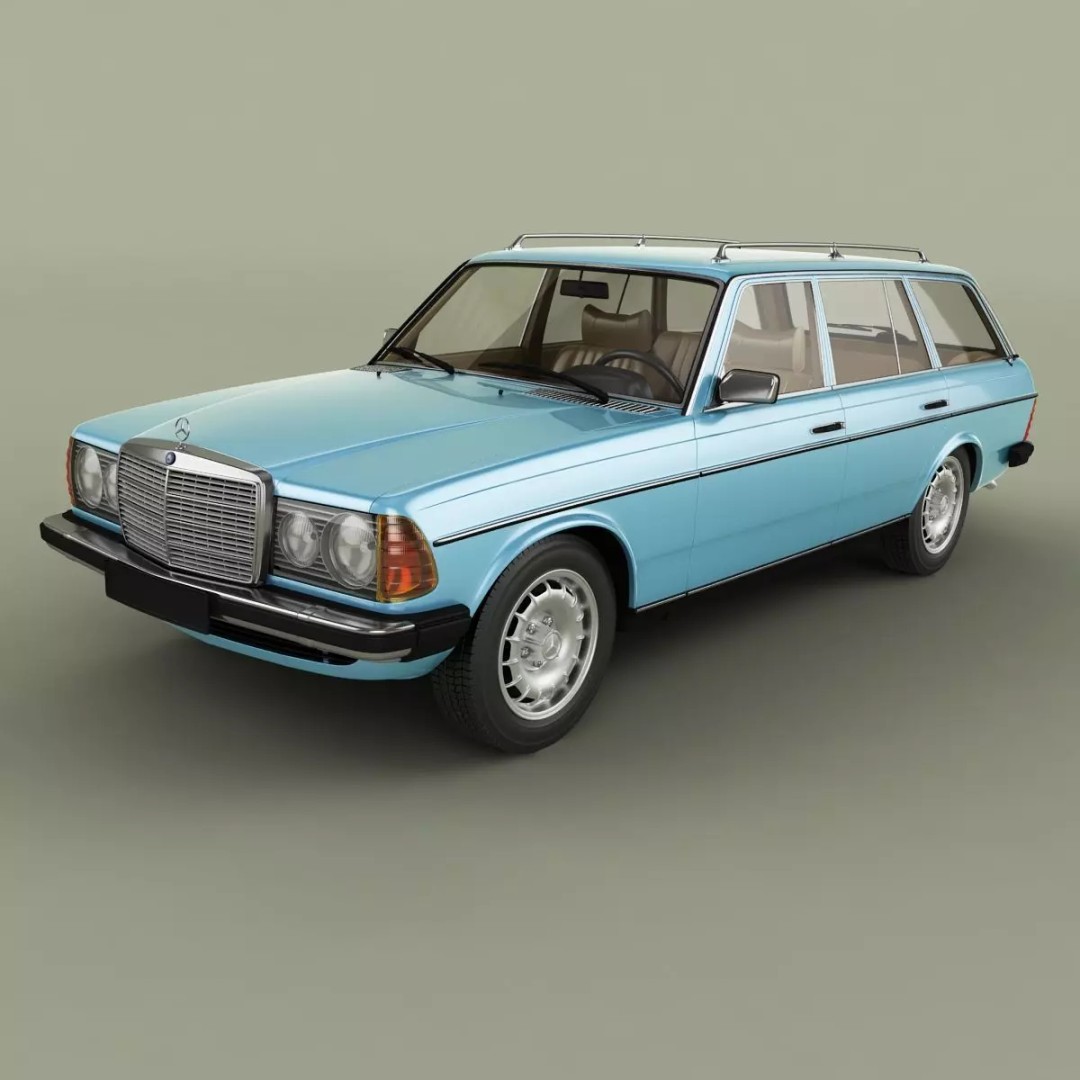 Mercedes-Benz W123 Estate 3D Model – High Poly Antique Car, FBX/OBJ - View 2