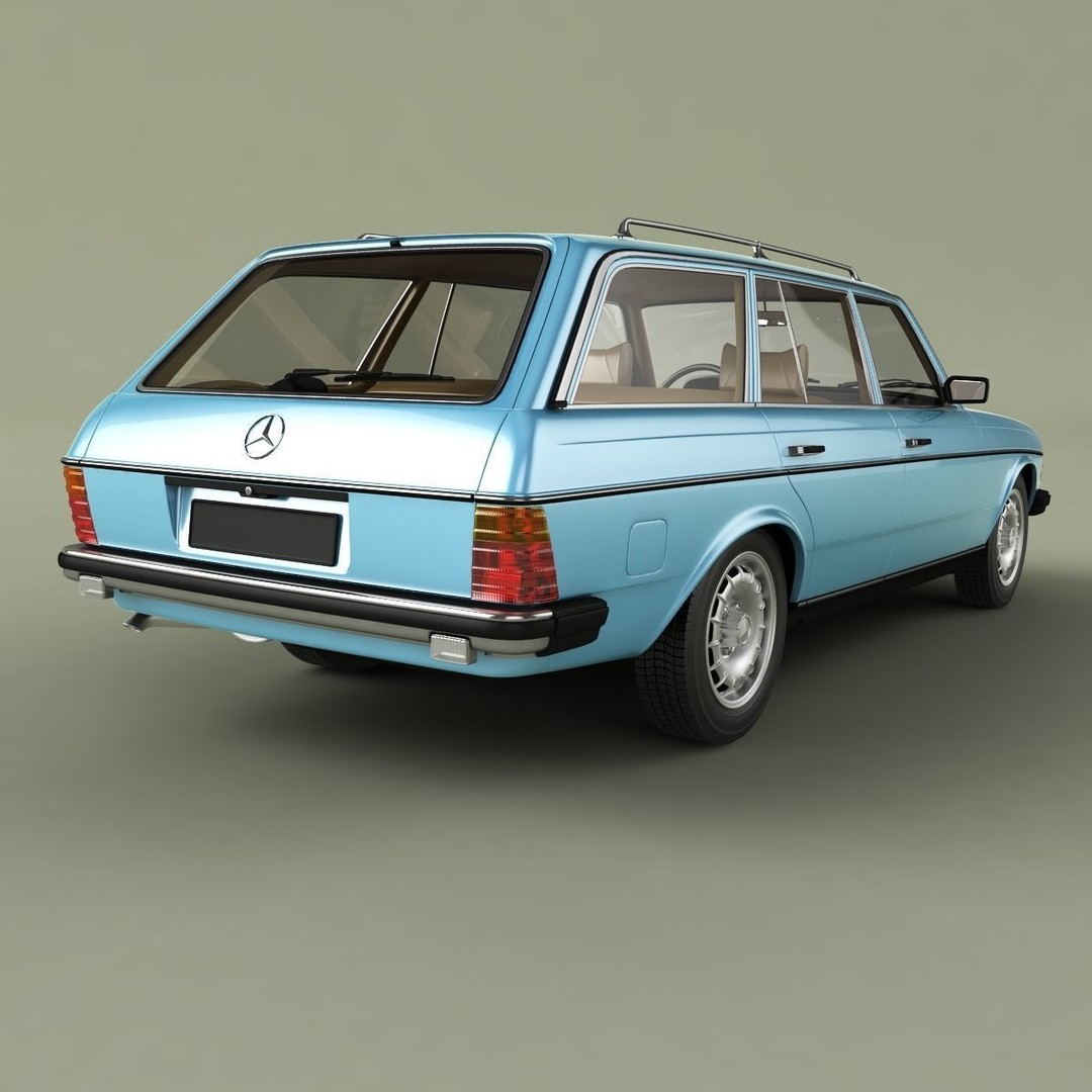 Mercedes-Benz W123 Estate 3D Model – High Poly Antique Car, FBX/OBJ - View 4