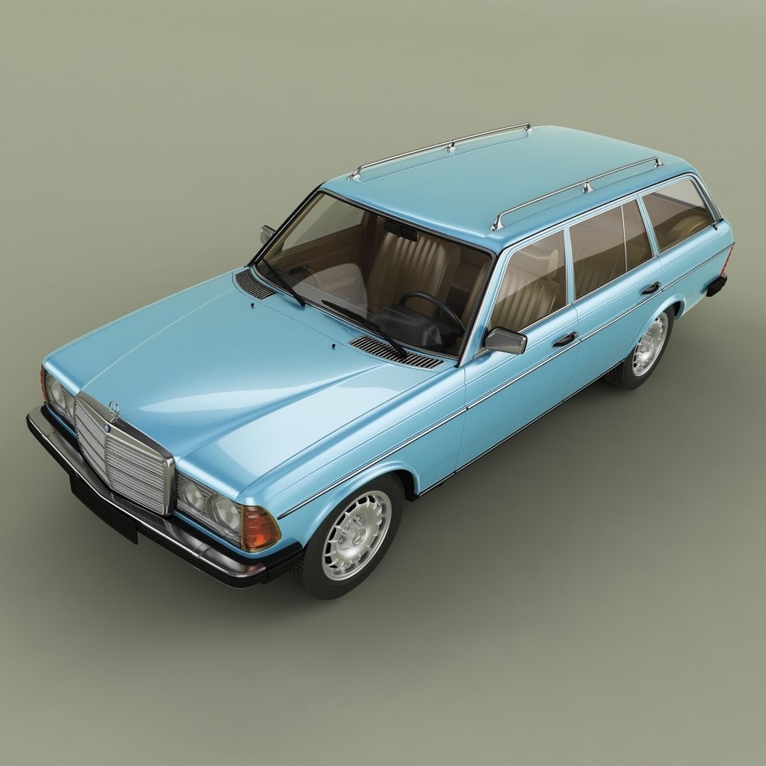 Mercedes-Benz W123 Estate 3D Model – High Poly Antique Car, FBX/OBJ - View 7