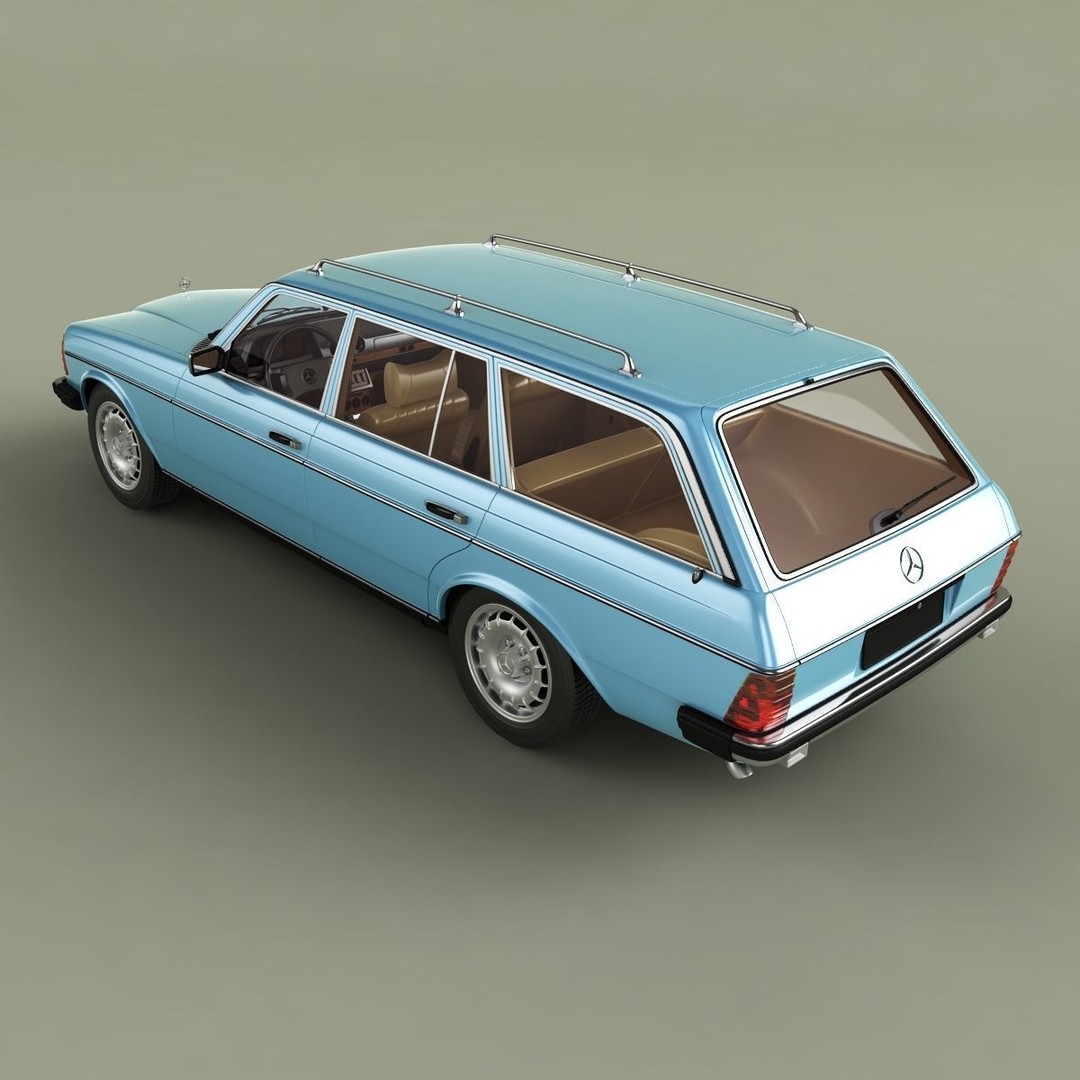 Mercedes-Benz W123 Estate 3D Model – High Poly Antique Car, FBX/OBJ - View 9