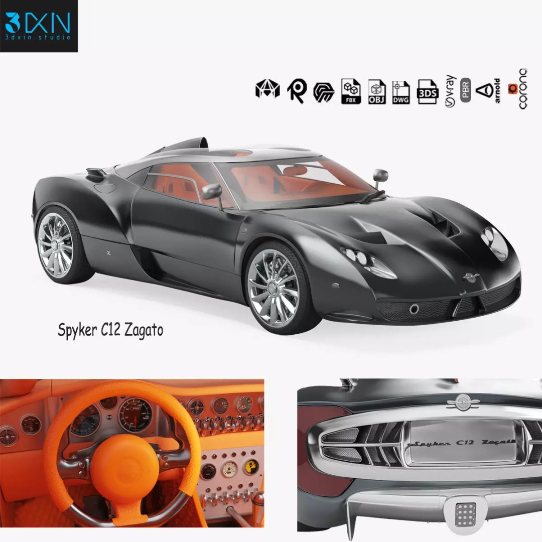 Spyker C12 Zagato 3D Model – High Poly Racing Car, PBR Textures, FBX - View 2