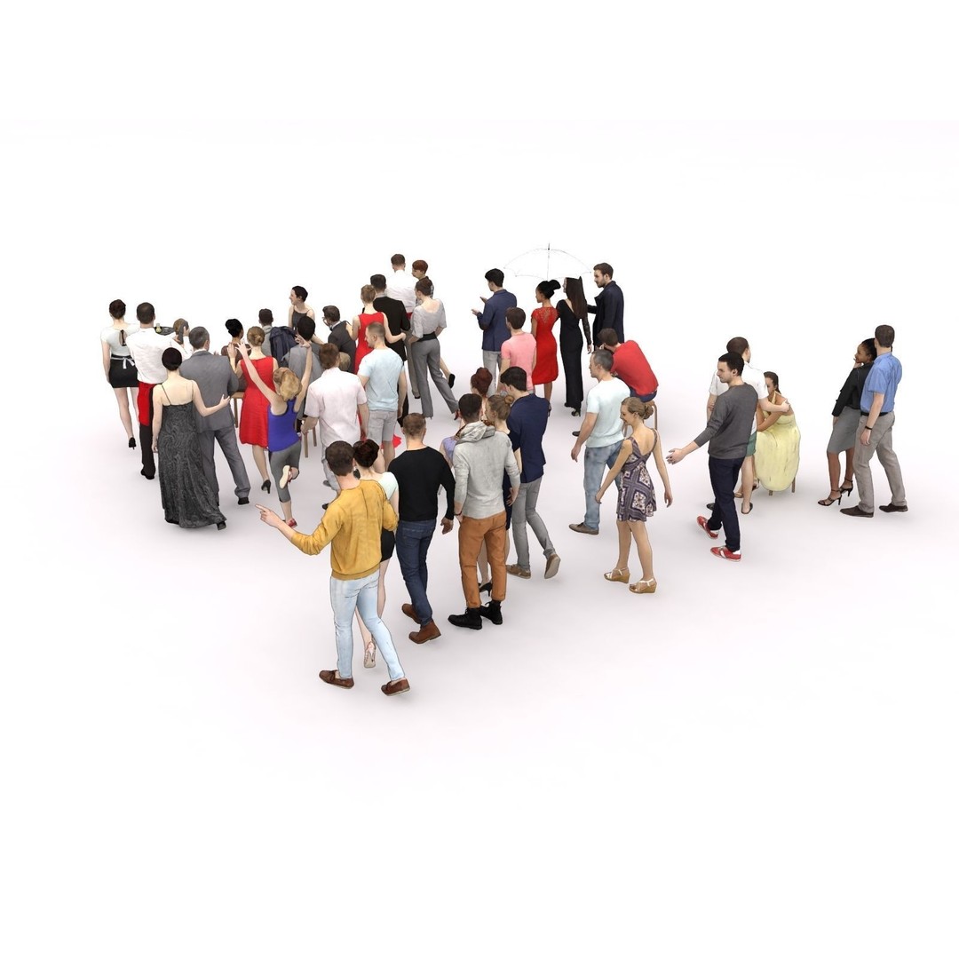 Crowd 3D Model – Low Poly Casual Elegant Characters for Scenes - View 10