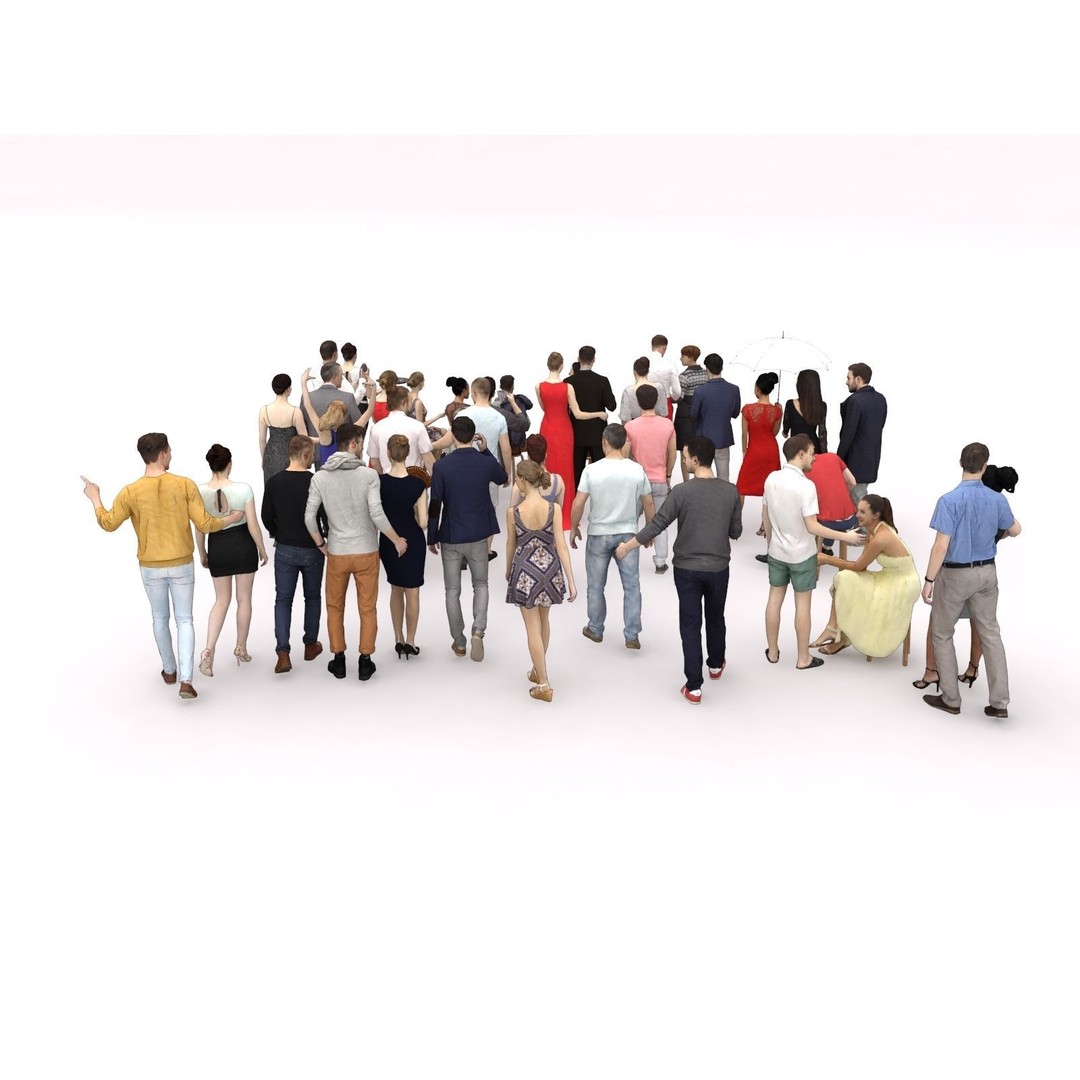 Crowd 3D Model – Low Poly Casual Elegant Characters for Scenes - View 11