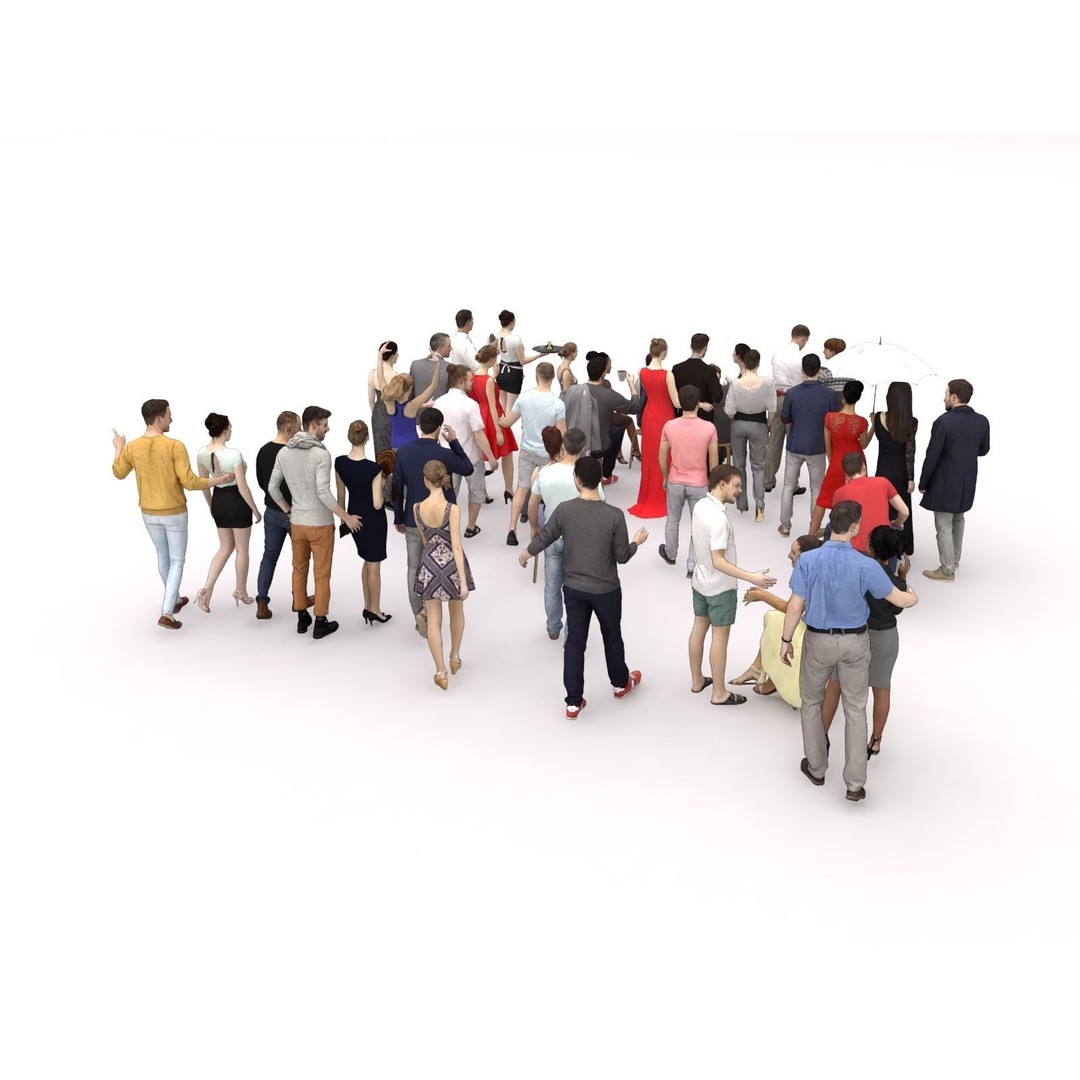 Crowd 3D Model – Low Poly Casual Elegant Characters for Scenes - View 12