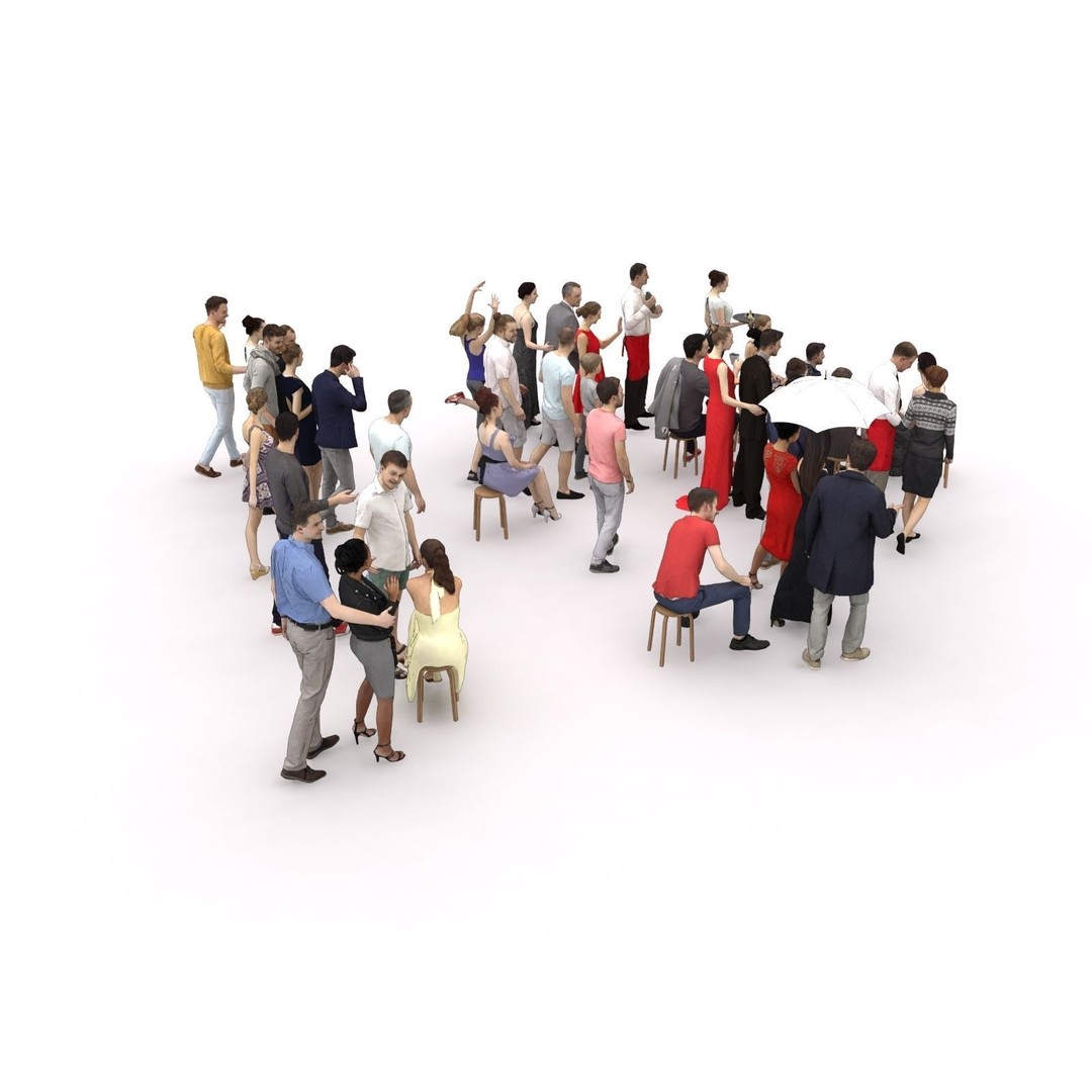 Crowd 3D Model – Low Poly Casual Elegant Characters for Scenes - View 13