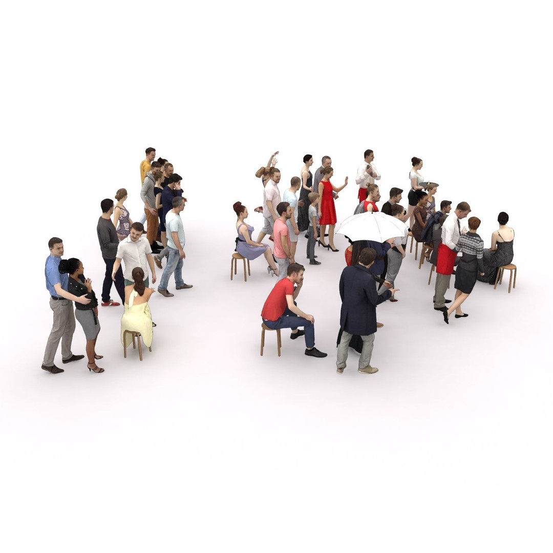 Crowd 3D Model – Low Poly Casual Elegant Characters for Scenes - View 14