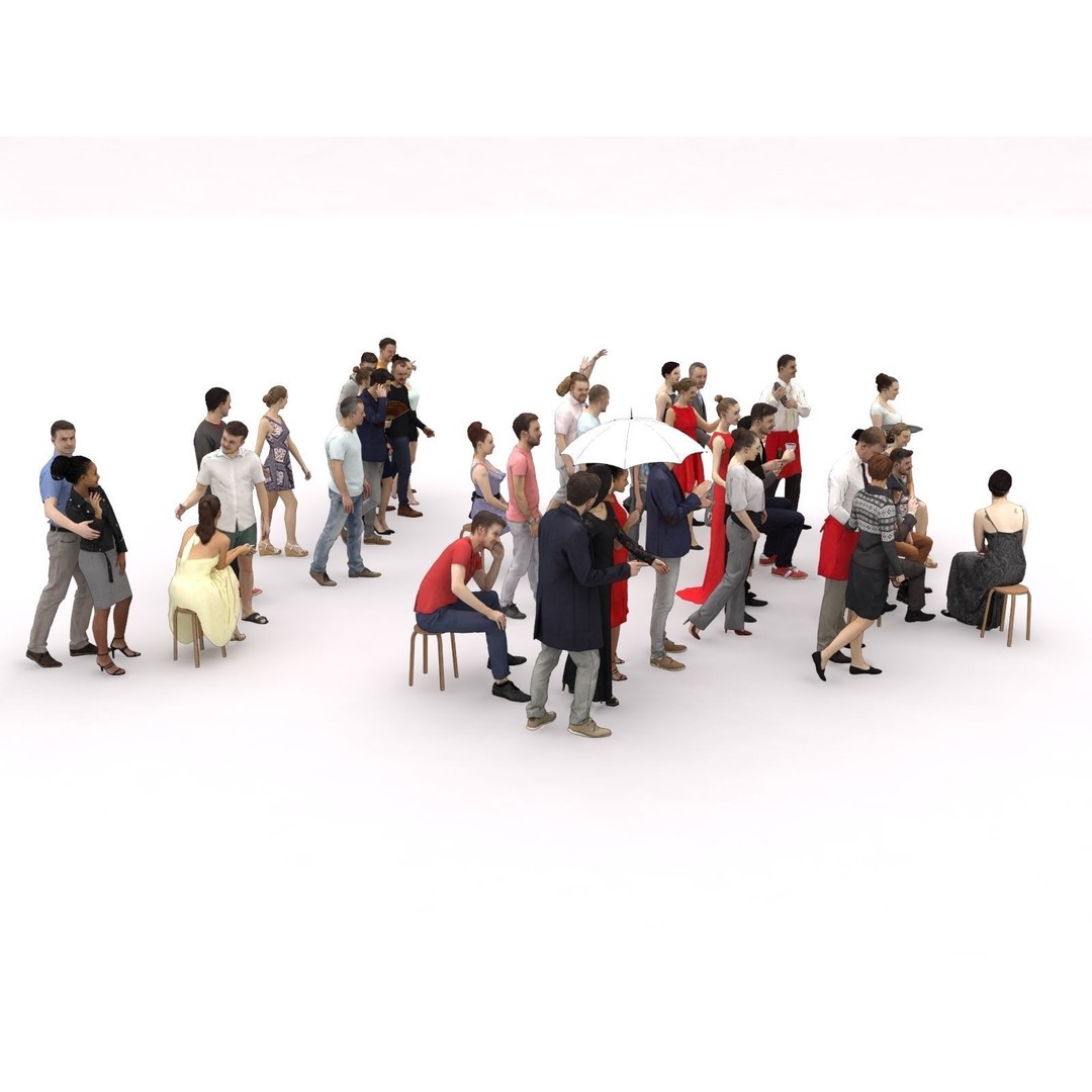 Crowd 3D Model – Low Poly Casual Elegant Characters for Scenes - View 15