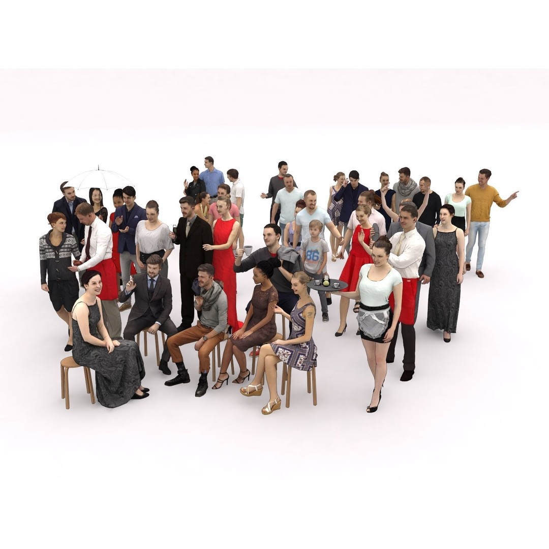 Crowd 3D Model – Low Poly Casual Elegant Characters for Scenes - View 4