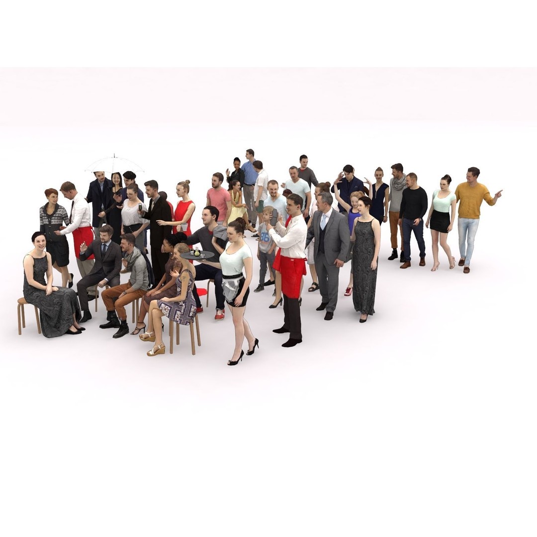 Crowd 3D Model – Low Poly Casual Elegant Characters for Scenes - View 5