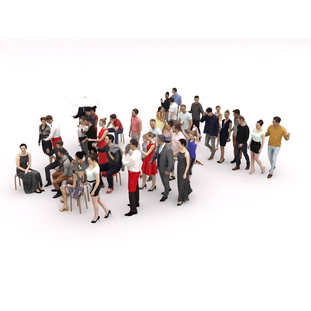 Crowd 3D Model – Low Poly Casual Elegant Characters for Scenes - View 6
